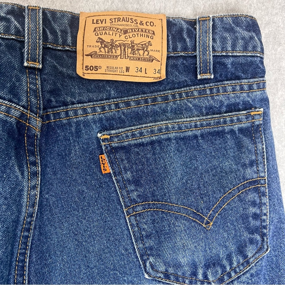 Levis Orange Tab 505 Classic Straight Leg Blue Jeans 1997 USA Made 34 x 33.5 Vtg